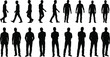 © Lotus - Silhouettes of a man walking and standing in casual posture, side view and front view poses, isolated black shadow figure collection