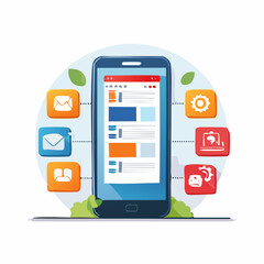 Fototapete - Mobile phone displaying app icons and interface with a user-friendly design concept