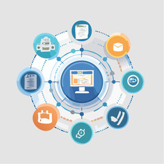 Leinwandbilder - Colorful circular diagram illustration with computer and various information icons
