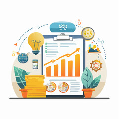Leinwandbilder - Colorful illustration depicting business growth, financial analysis, and marketing strategies