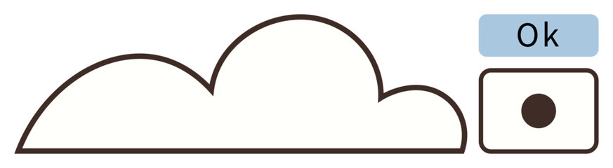 Poster - Simplistic cloud outline paired with a Ok button and a marked checkbox. Ideal for digital storage, data approval, selection processes, decision-making, user interfaces, apps, and cloud-based