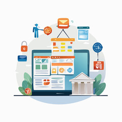 Poster - Digital banking and online security illustration with laptop and financial icons
