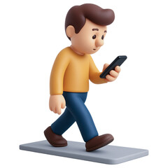 Poster - 3D Cartoon Man Walking Using Smartphone Mobile Phone App