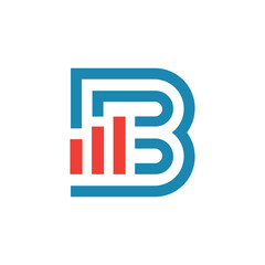 Poster - This image depicts a flat logo design of an initial letter B in blue color with an orange graph bar that looks clean and modern on a white background for statistic purposes