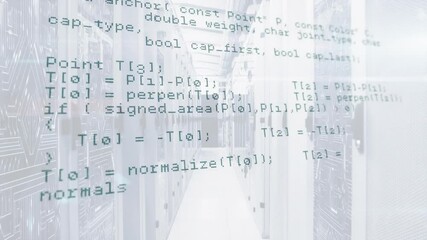 Poster - Server corridor starting C or C++ overlay scrolling through geometry and HTTP code explaining logic