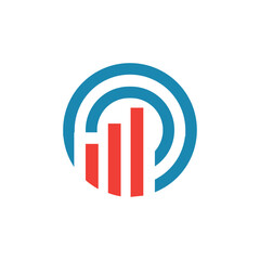 Poster - This image depicts a flat logo design of an initial letter O in blue color with an orange graph bar that looks clean and modern on a white background for statistic purposes