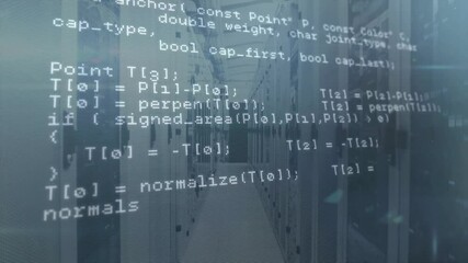 Poster - Opening C++ overlay reading HTTP scrolling upward revealing network geometry routines on rack aisle