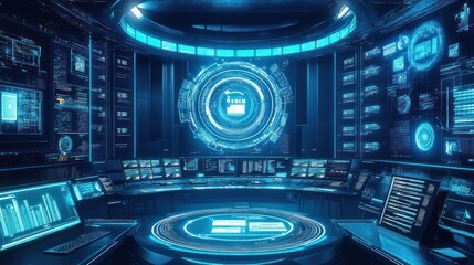 Futuristic Digital Command Center: Advanced Technology & Data Visualization
