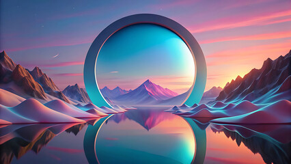 Wall Mural - 3D Render Abstract Minimalist Panoramic Background Scene