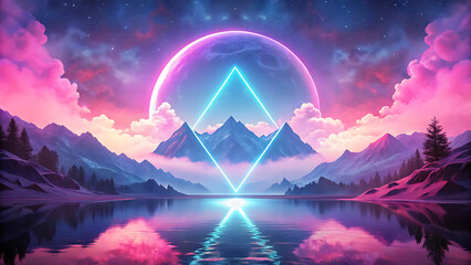 Wall Mural - Aesthetic Dreamscape With Glowing Triangle Surreal Sky