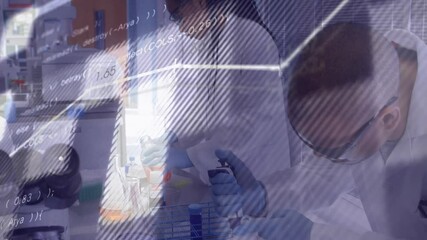 Poster - Three lab scientists selecting pipette tips and pipetting at bench, activating data overlays
