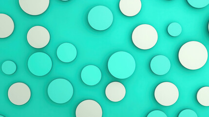 Fototapete - Colorful Geometric Background with Circular Shapes in Varying Sizes on a Vibrant Turquoise Surface for Creative Design Applications