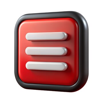 3d rendered icon of a red menu button with three white lines