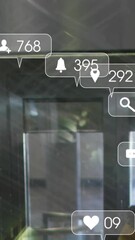 Poster - Animation of multiple notification bars over diverse coworkers discussing in elevator
