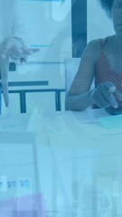 Poster - Animation of financial data processing over diverse business people in office