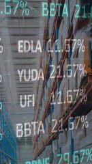 Poster - Animation of stock market and financial data processing over empty warehouse