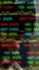 Poster - Animation of financial data processing over businessman using vr headset
