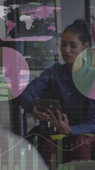 Poster - Animation of financial data processing over diverse business people