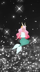 Poster - Animation of mermaid over black background with stars
