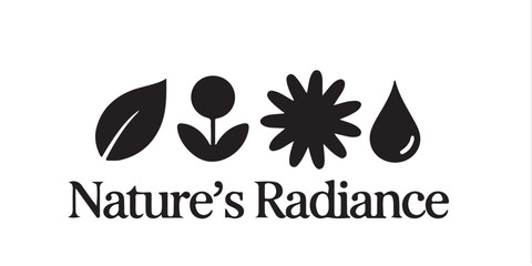 Aufkleber - Black and white nature themed logo with leaf flower sunburst and water drop icons isolated on white