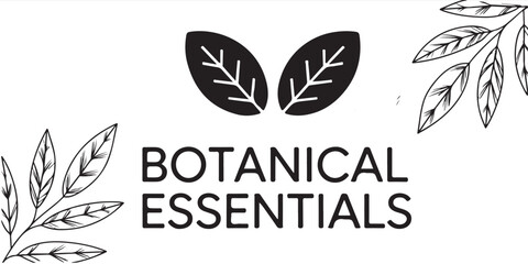 Aufkleber - Botanical essentials text with two leaves and leaf branches on a white background design element