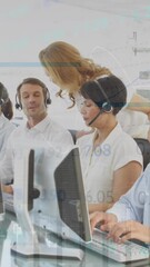 Poster - Animation of data processing over diverse business people in office
