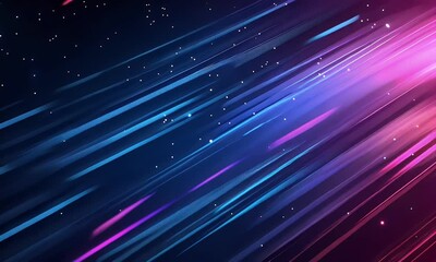 Fototapete - 
Abstract background with lines and glowing dots in blue, purple, red colors on dark black backdrop.