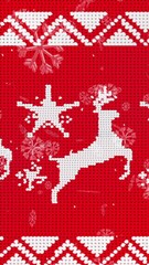 Poster - Animation of snow falling over christmas pattern on red background