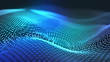 Fototapete - Abstract blue wave vector design with futuristic digital halftone dots and flowing lines