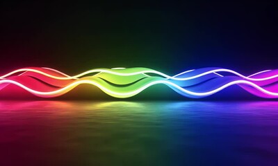 Poster - Abstract background with colorful neon wavy lines, glowing stripes on a black backdrop