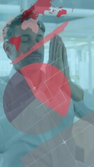 Aufkleber - Animation of statistical data processing against caucasian man meditating at office