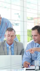 Poster - Animation of statistical data processing over diverse businesspeople discussing together at office