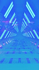 Poster - Animation of neon lights in tunnel over blue background
