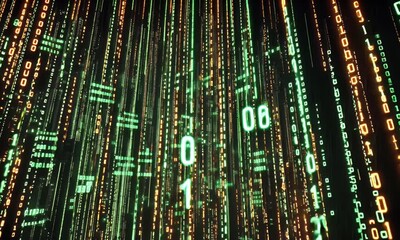 Aufkleber - Abstract background with a digital circuit board and binary code. High-tech technology concept. Digital rendering of computer chips, data transfer, 