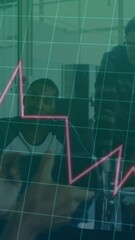 Poster - Animation of data processing against rear view of male manager discussing with his team at office