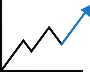 Poster - Simple line graph showing upward trend with blue arrow isolated on transparent background
