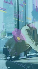 Poster - Animation of interface with data processing against african american woman using laptop at office
