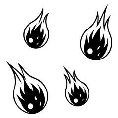 Poster - Four stylized black and white flames with white circles inside on a white background art
