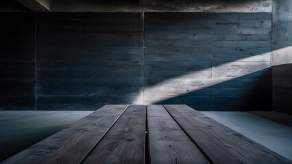 Poster - Dark wooden table with dramatic light and shadow rustic