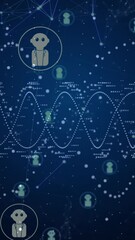 Poster - Animation of network of connections over robot icons on blue background