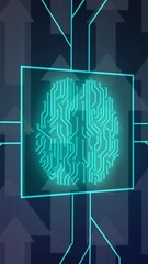 Poster - Animation of biometric brain, digital data processing over circuit board