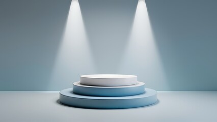 Poster - Minimalist tiered display podium with spotlights stage presentation