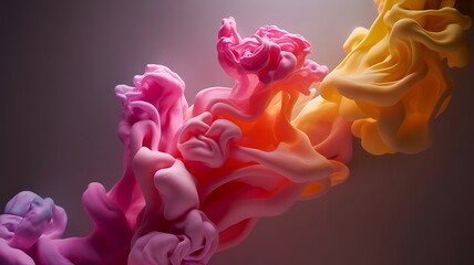 Poster - Swirling pink orange yellow liquid forms abstract fluid