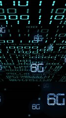 Poster - 6G text and binary coding, futuristic data processing animation