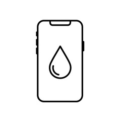 Poster - Minimalist single line drawing style smartphone showing a water droplet symbol on the illuminated digital display, concept for contemporary mobile application interface design, digital user