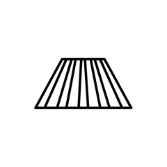  - Abstract graphic outline icon showing a truncated pyramid shape filled with distinct parallel vertical lines on a clean white background, concept for digital interface design, visual representation