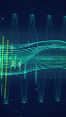 Poster - Sound wave and frequency bars animation over dark blue background