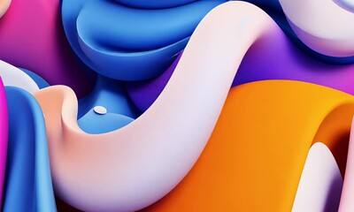 Fototapete - 
Abstract orange and white background with wavy shapes. Bright 3D rendering of soft fabrics in motion,