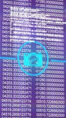 Poster - Digital data processing animation over binary code and blue icons on purple background