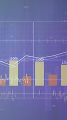Poster - Bar and line graph data analysis animation over blue grid background